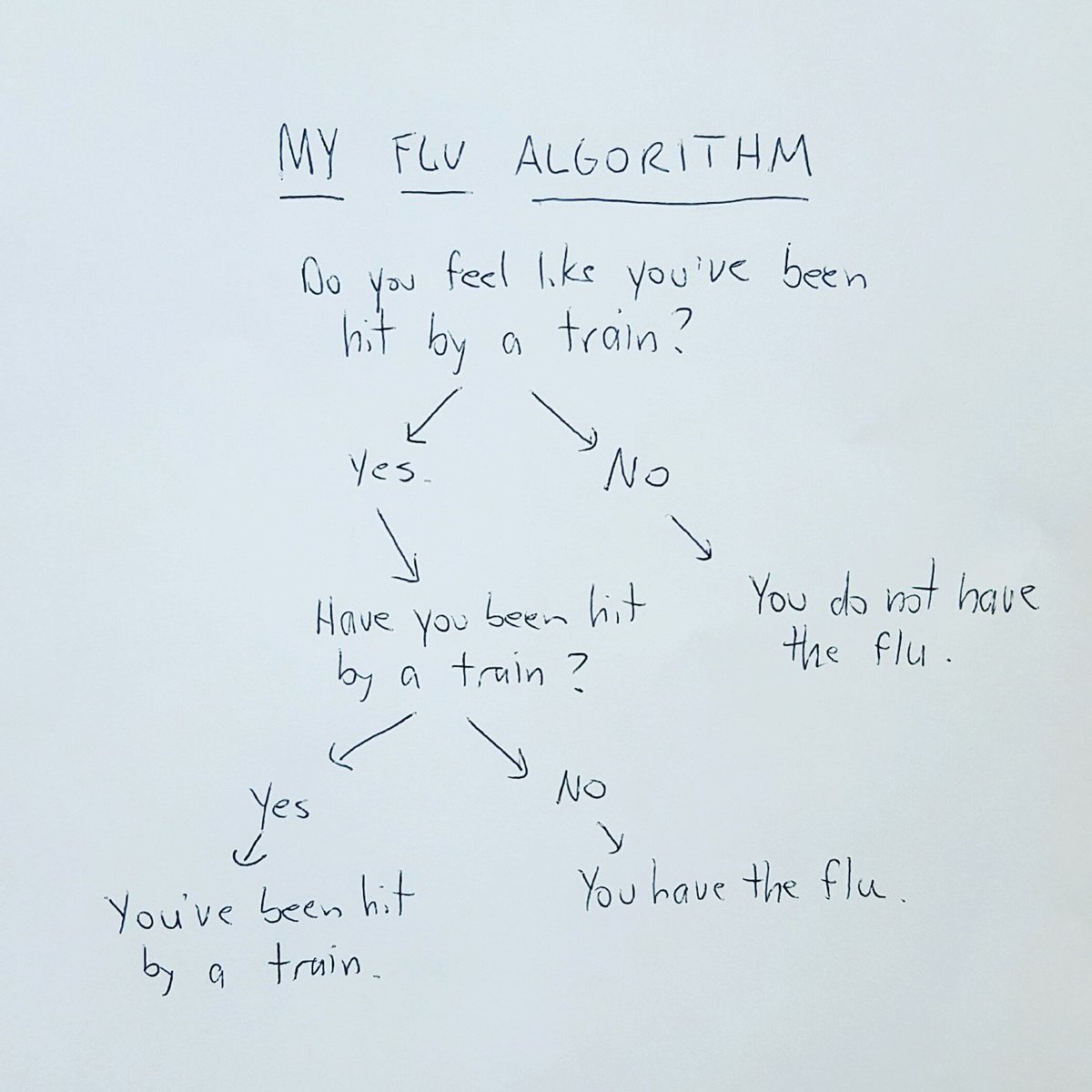 Arbre de décision manuscrit intitulé « My flu algorithm »
