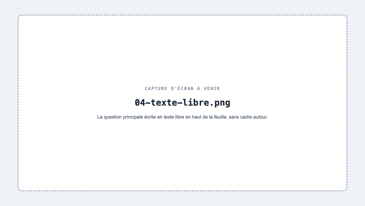 La question principale écrite en texte libre en haut de la feuille, sans cadre autour.